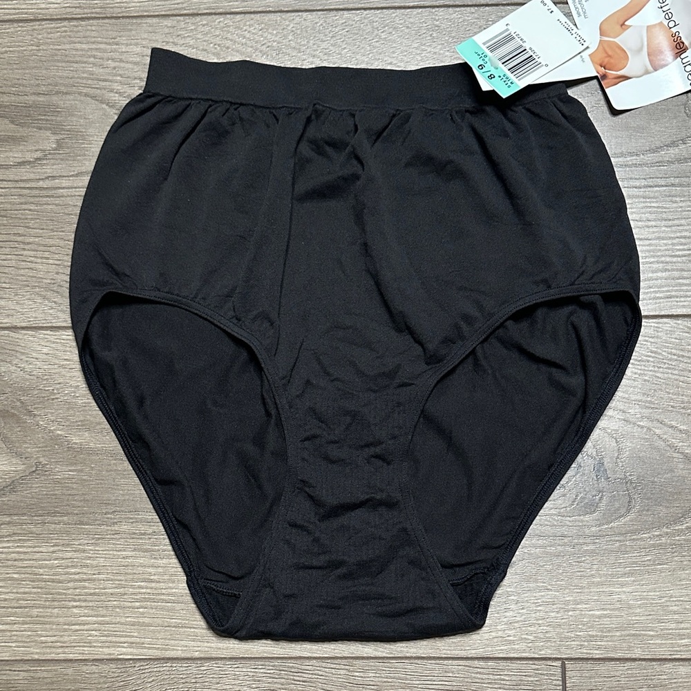 Vintage 90s High Waist Made In USA Seamless Nylon Brief Panty Black By Dim 8/9